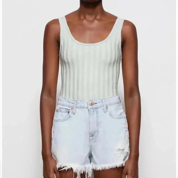 NWT Jonathan Simkhai Sz 29 Leo Blue Vintage High Rise Button Cut Off Denim Short - Picture 3 of 13